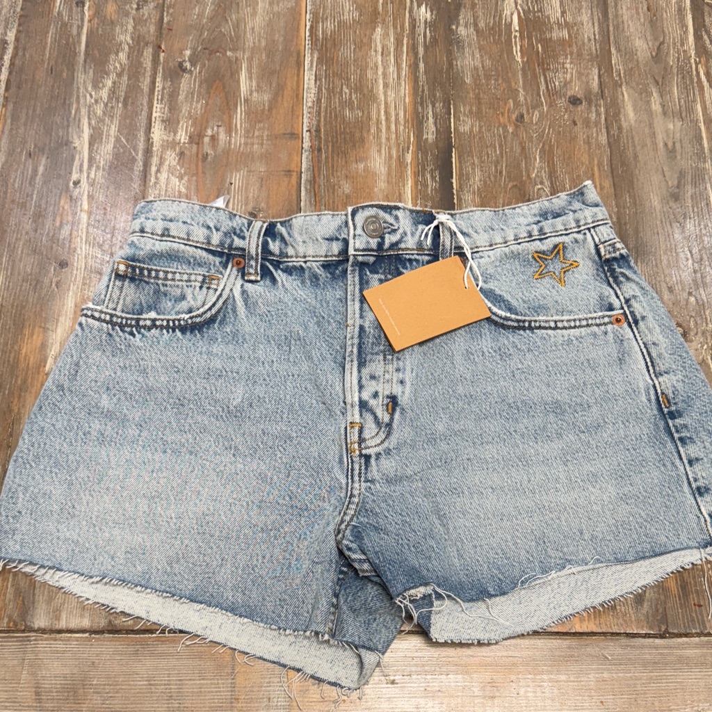 Reformation Light Blue Denim Shorts With Star Embellishment